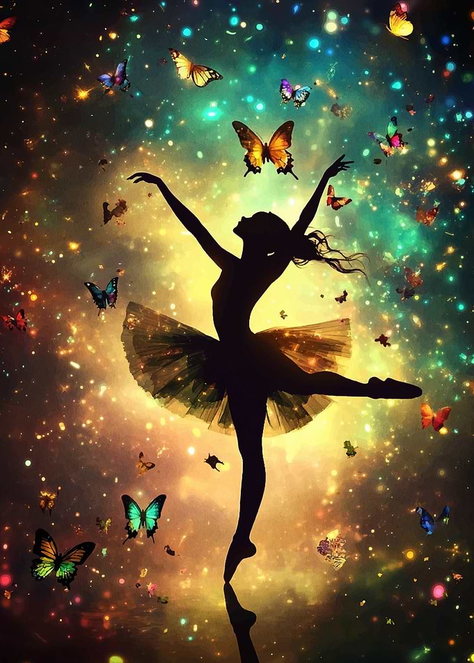 Silhouette Ballerina with Butterflies