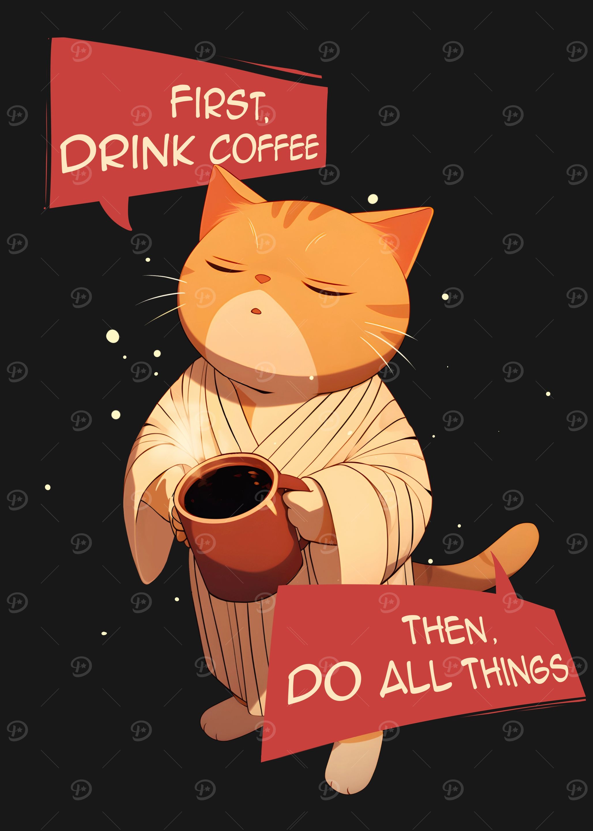Drink Coffee First Cat