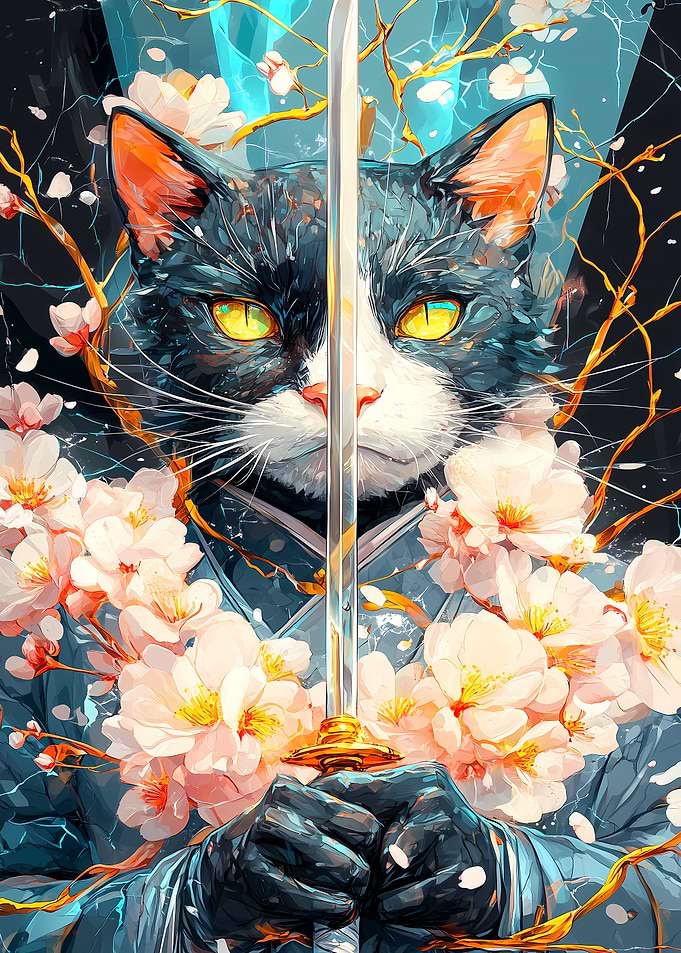 Samurai Bombay Cat with Sword