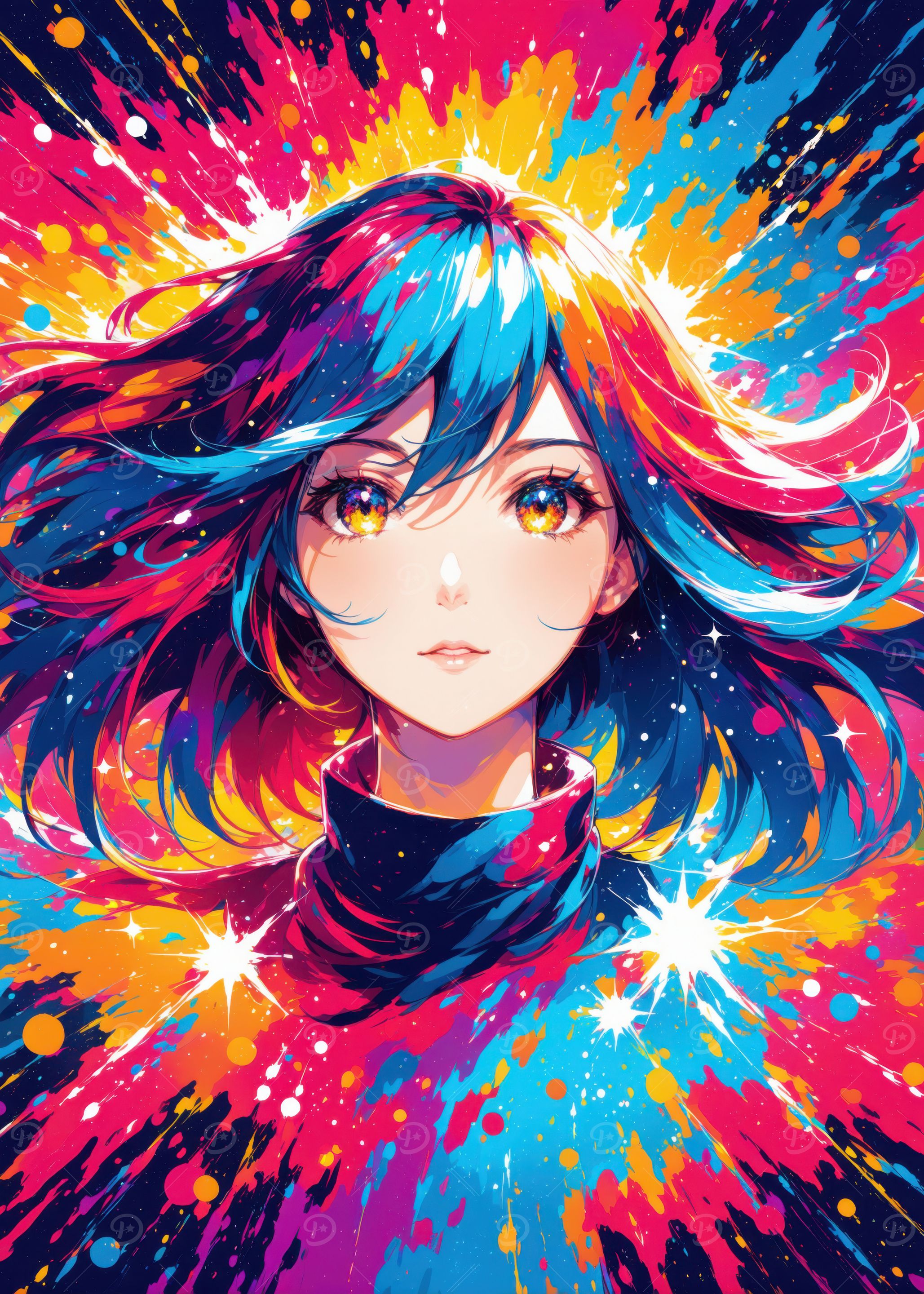 Anime Girl with Colorful Splashes
