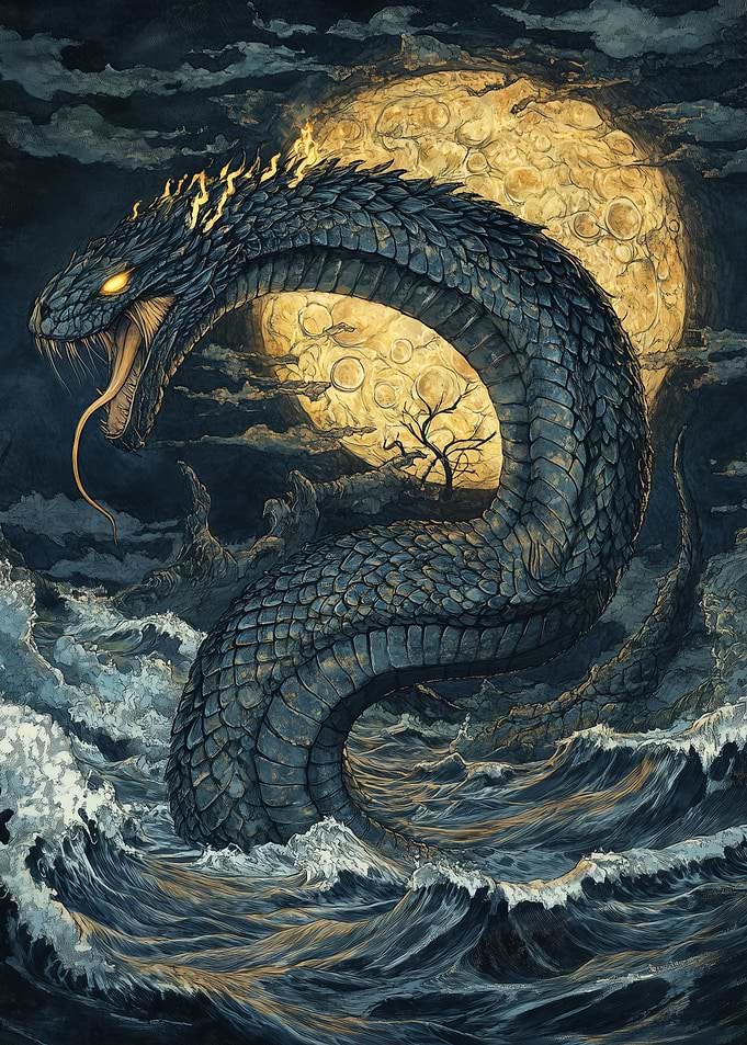 Sea Serpent Under Moon