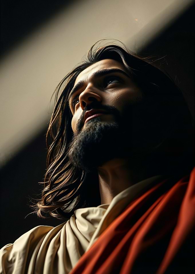 Serious Jesus Looking Up