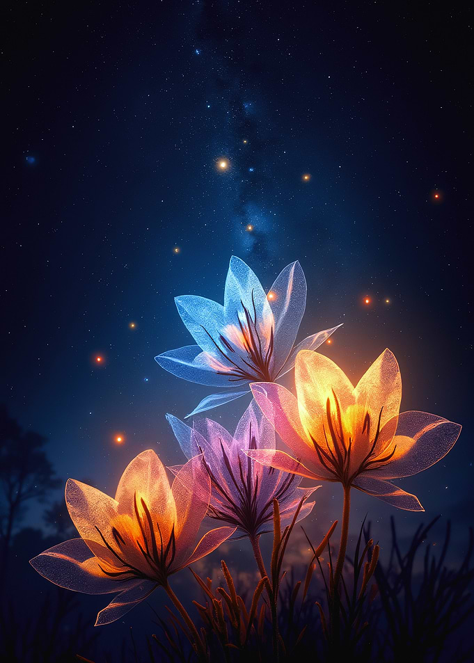 Glowing Flowers Night Sky