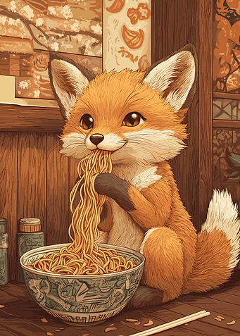 Fox Eating Ramen