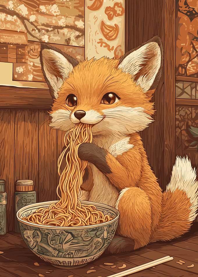 Fox Eating Ramen