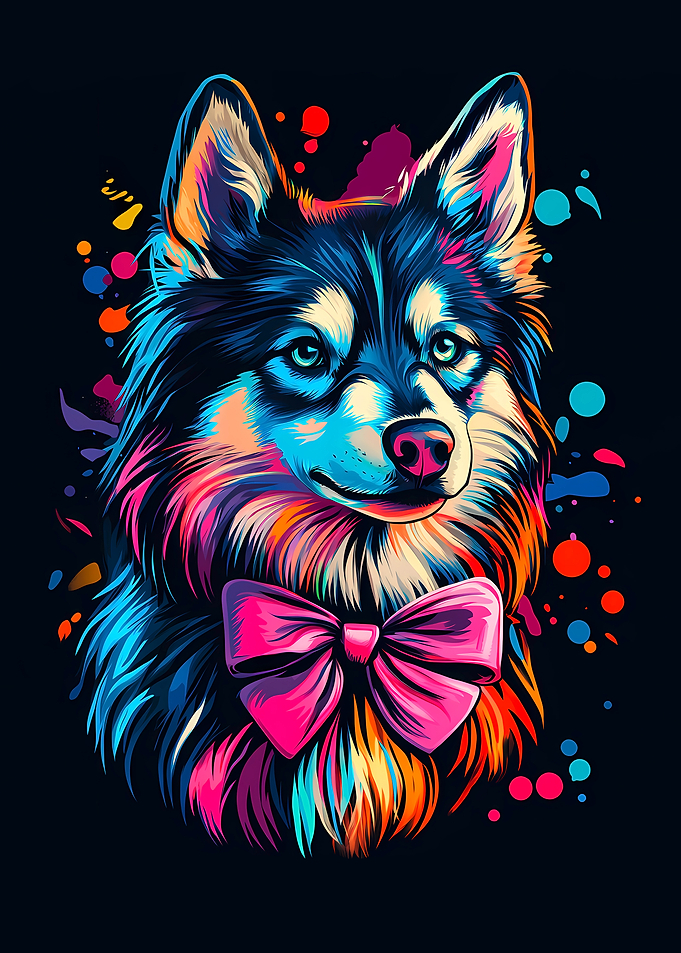 Colorful Husky with Bow