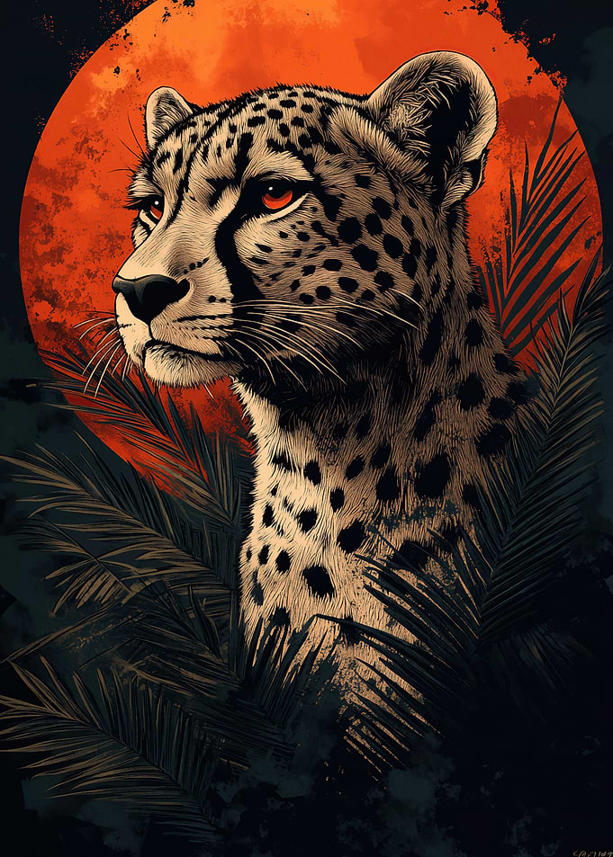 Cheetah Under Blood Moon