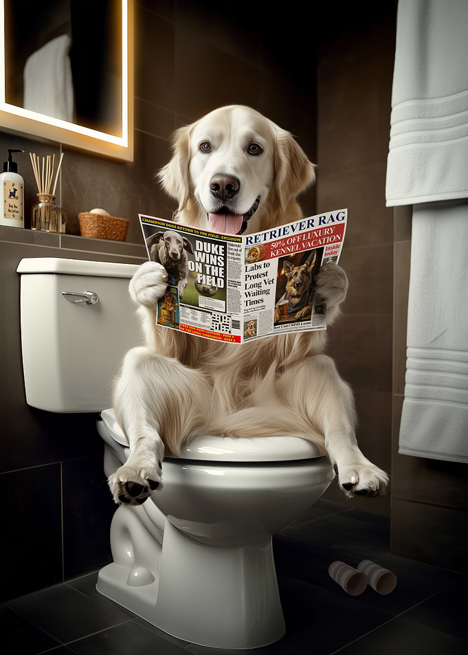 English Retriever Reading on Toilet