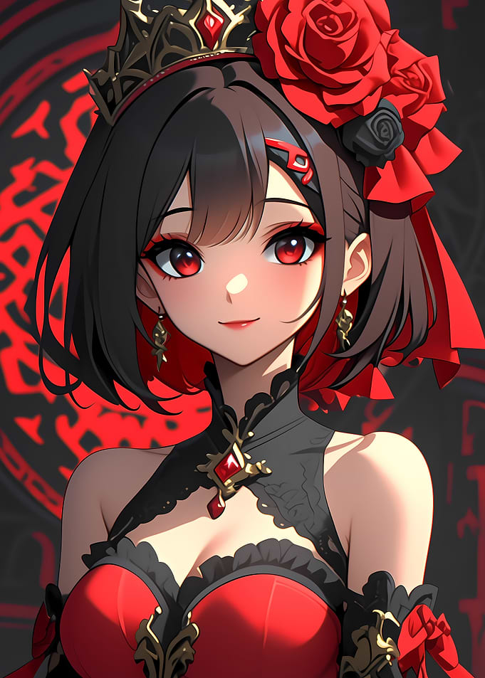 Anime Girl with Red Roses