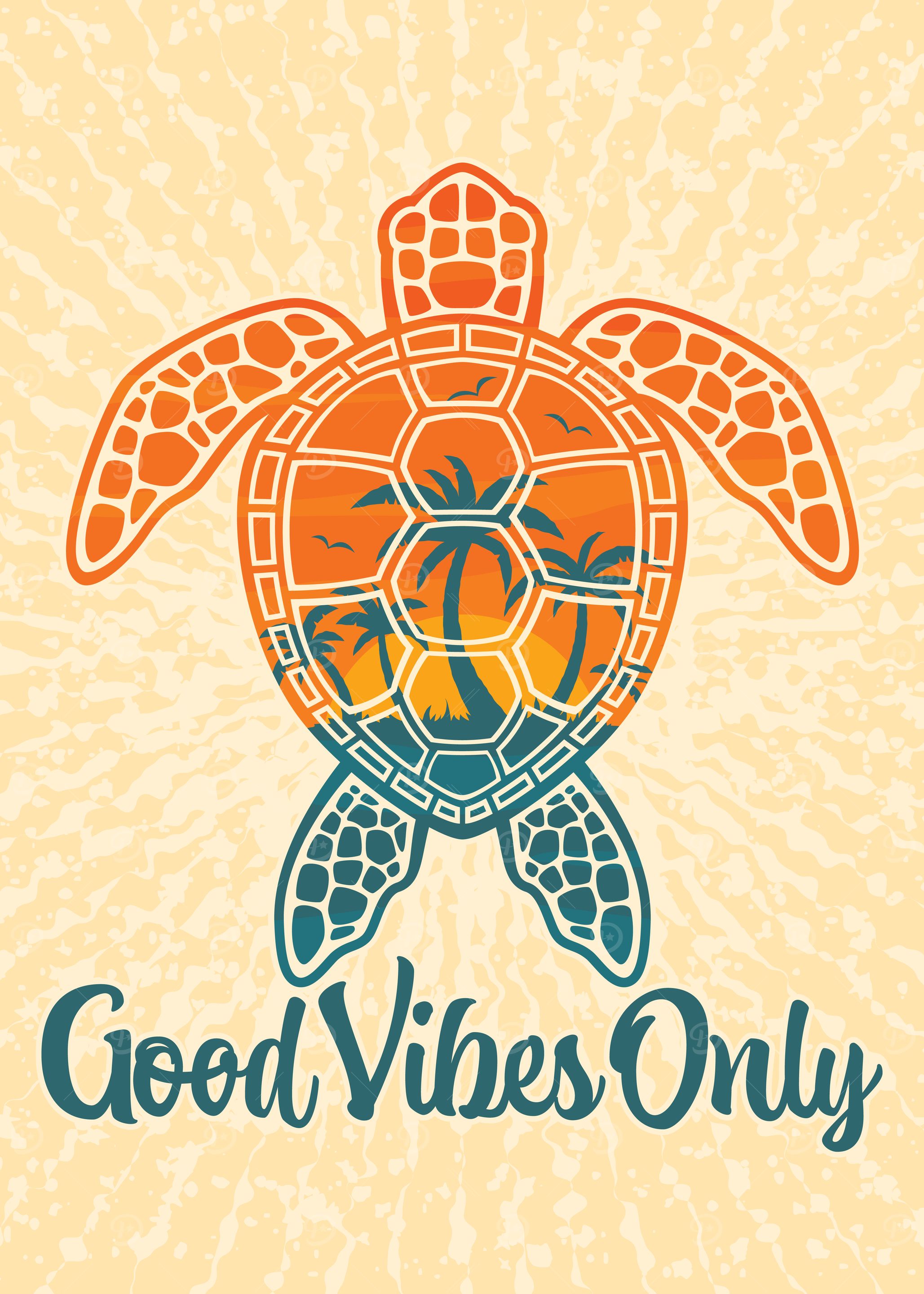 Good Vibes Only Tropical Sunset Sea Turtle Design