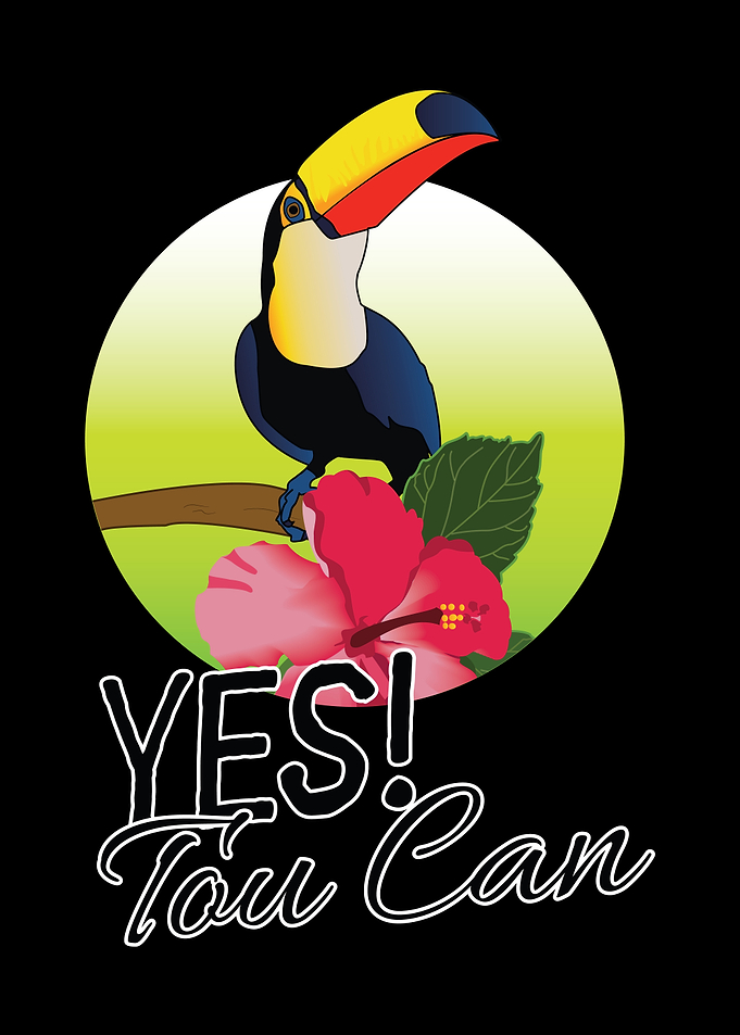 YES! Tou Can. Funny Toucan Bird Pun with Pink Hibiscus Flower