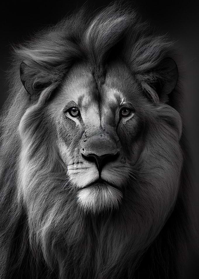 Majestic Lion Portrait in fineart photography in black and white