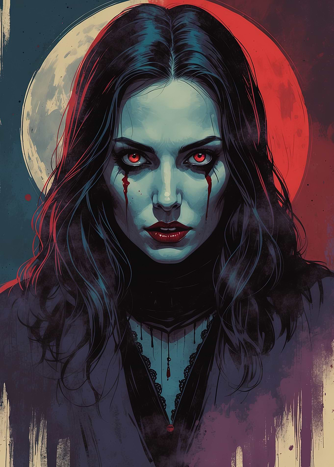 Blood Moon Enchantress – Dark Gothic Portrait - Vampire Woman
