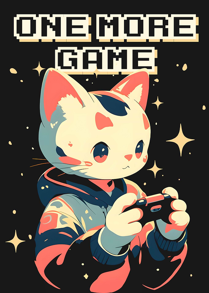 One More Game Gamer Cat