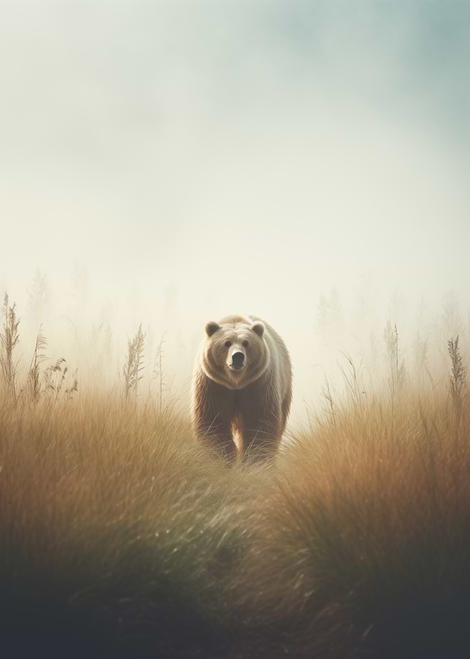 Bear in Foggy Meadow