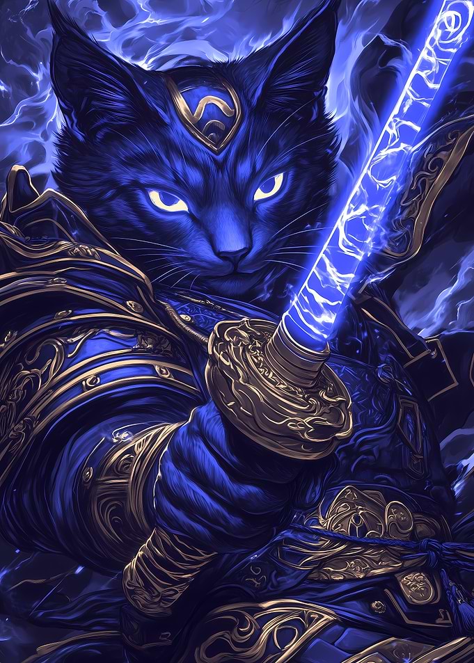 Samurai Egyptian Mau Cat with Sword
