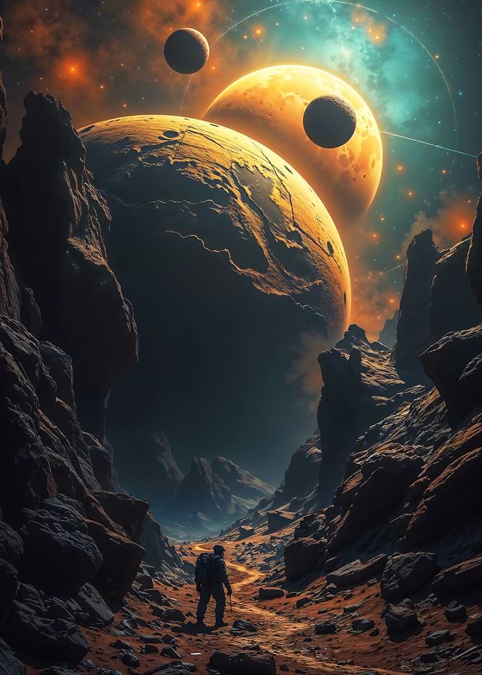 Lone Figure in Alien Landscape