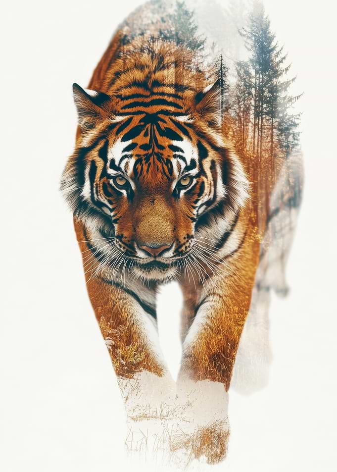 Tiger in Forest Double Exposure