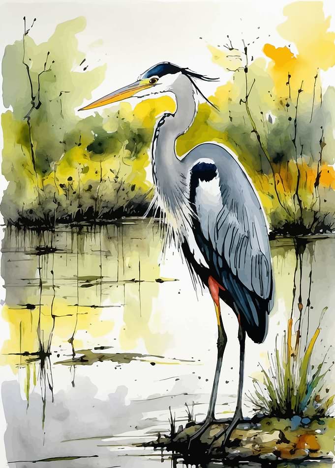 Watercolor Grey Heron