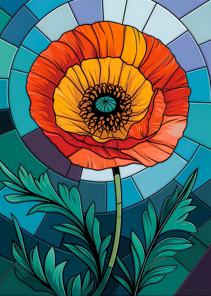 Poppy Flower in Dynamic Stained Glass Art