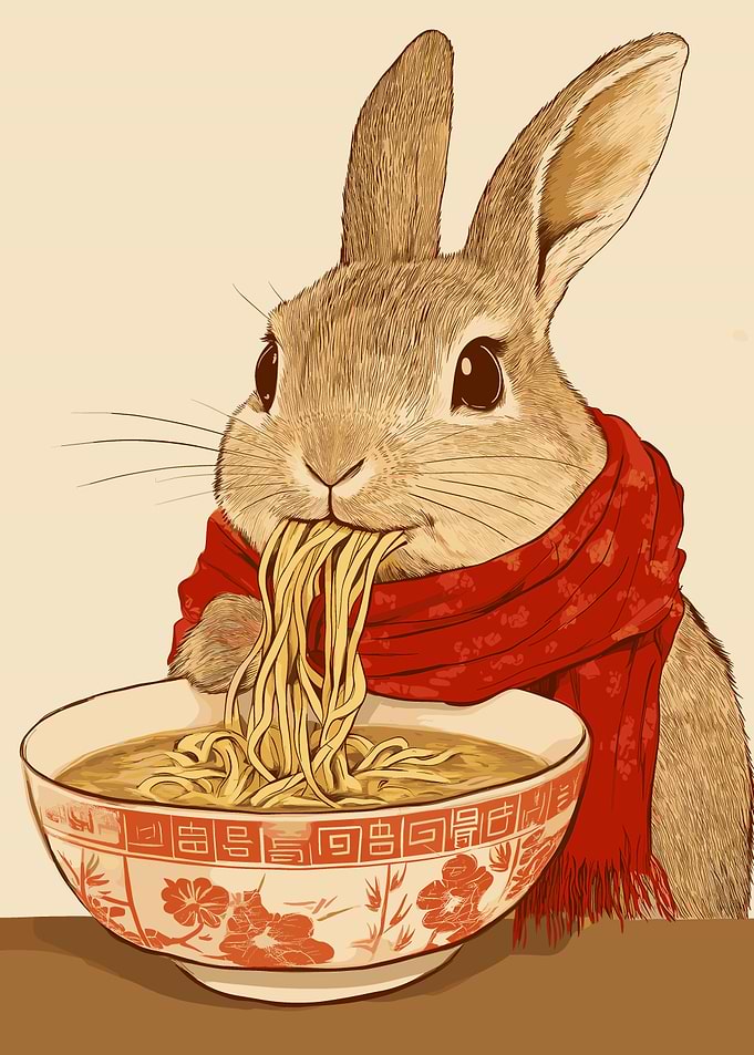 Bunny Eating Ramen