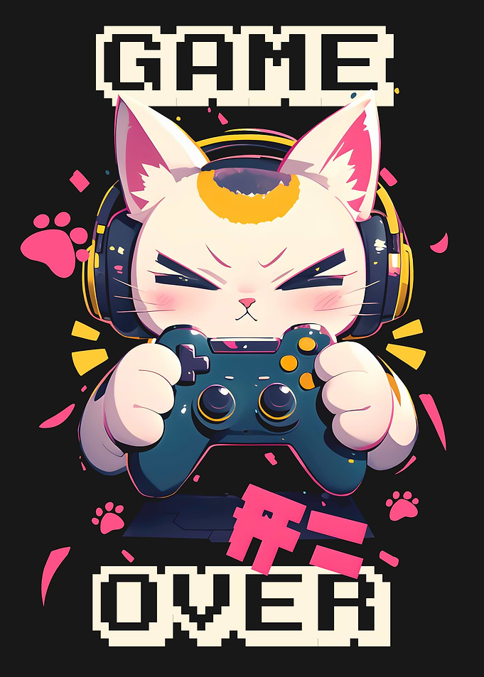 Gamer Cat Game Over