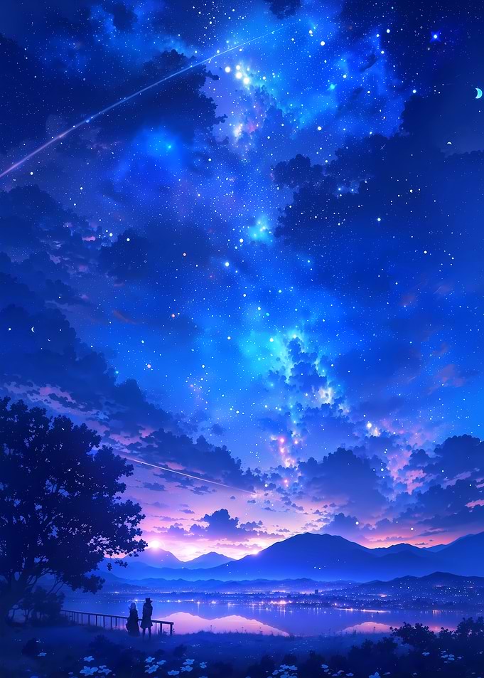 Anime Fantasy Couple Under Night Sky