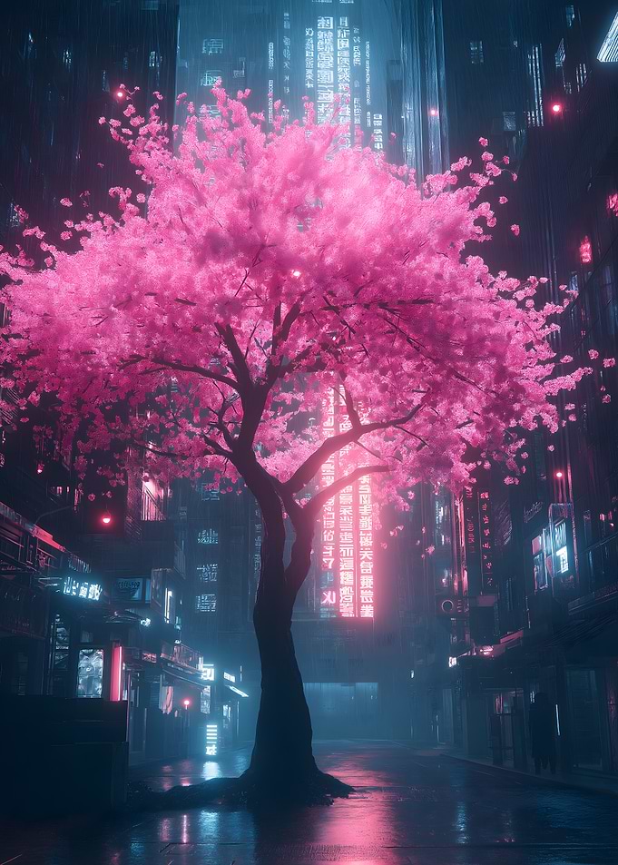 Cyberpunk Cherry Blossom Japan