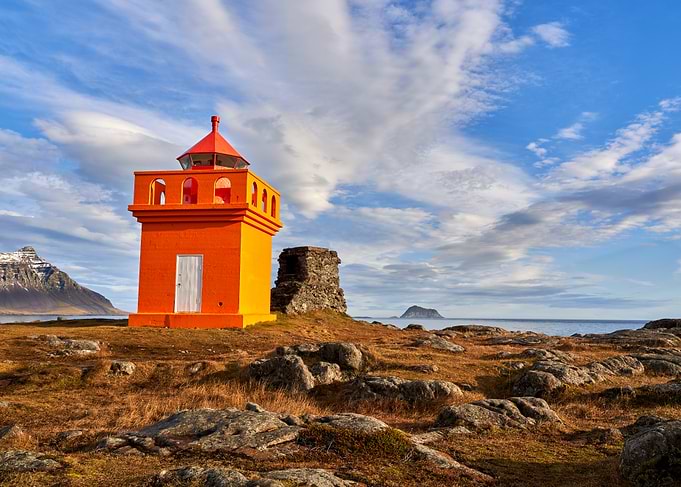 Orange Lighthouse on Coast of iceland