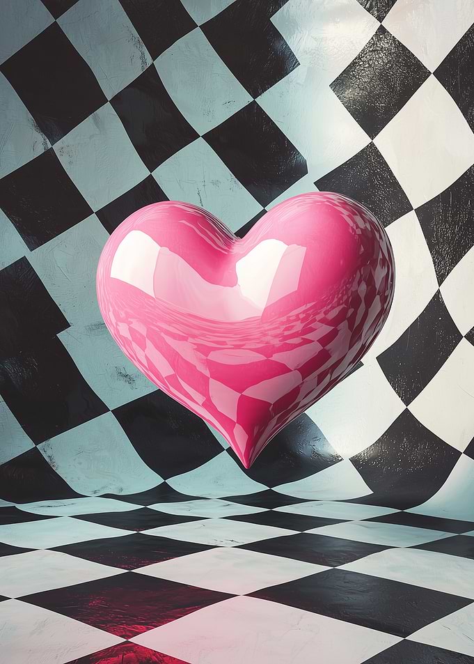 Pink Heart on Checkerboard