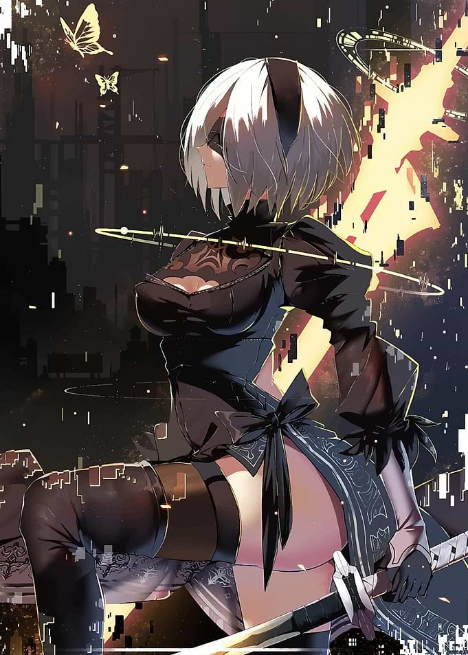 2B Cyberpunk Anime Art