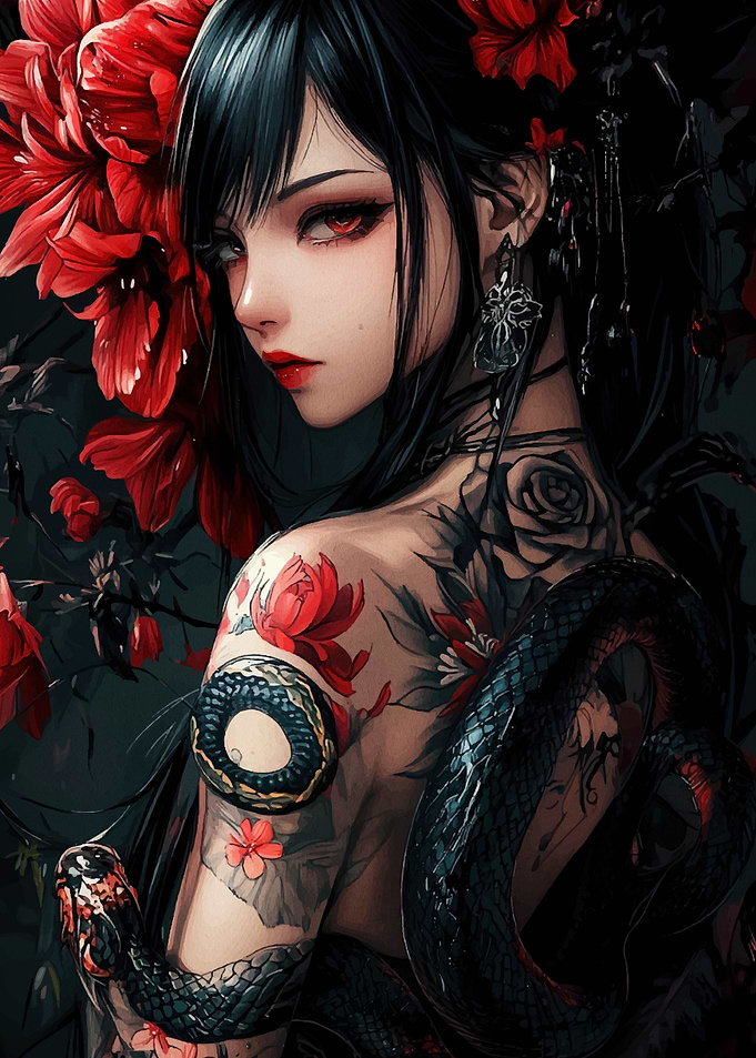 Anime Girl with Snake Tattoo