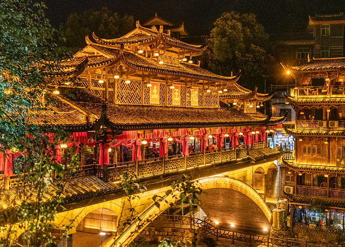 Illuminated Chinese Bridge