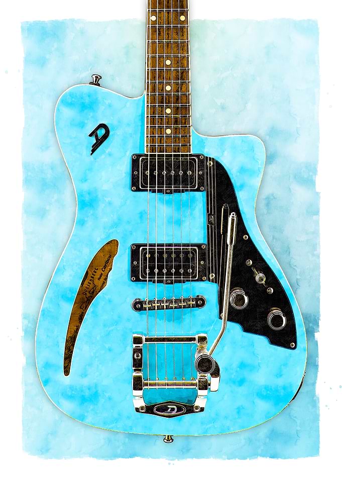 Electric Guitar Blue Watercolor