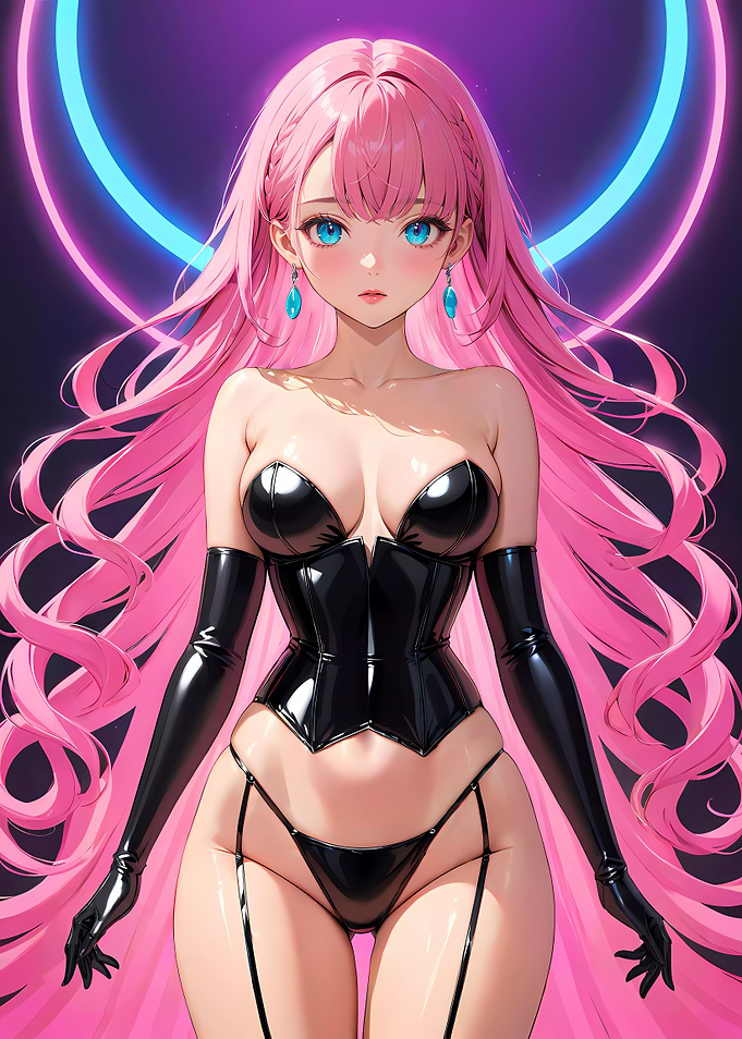 Anime Girl in Black Leather Corset