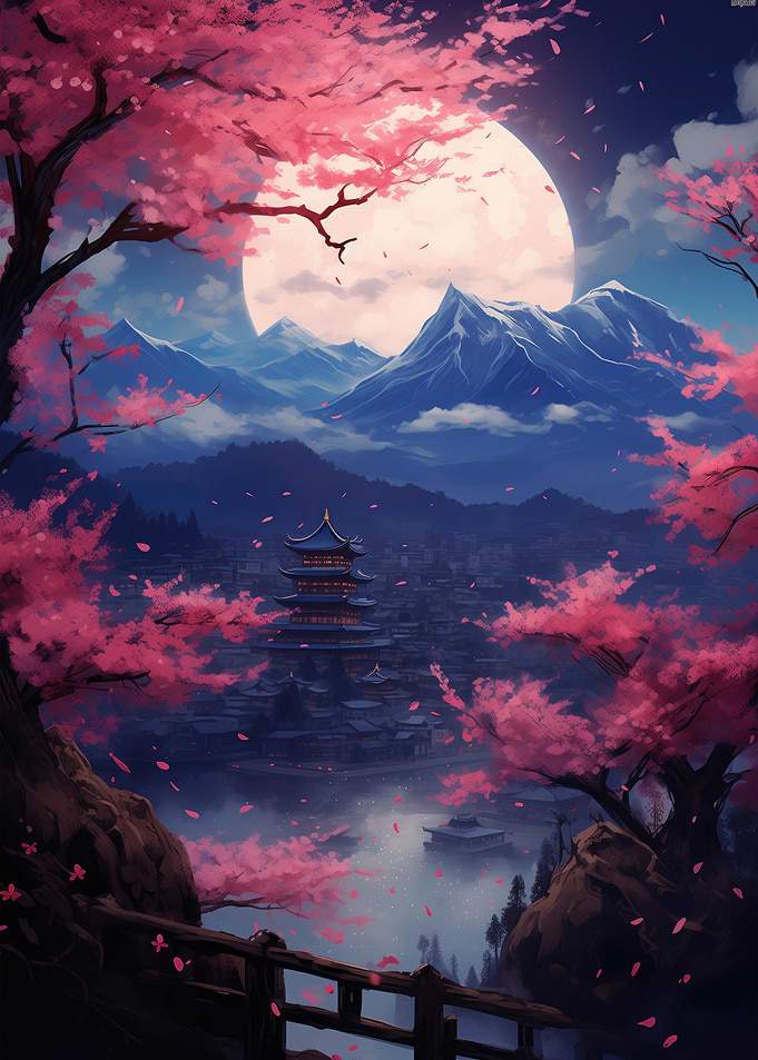 Japanese Moonlit Landscape