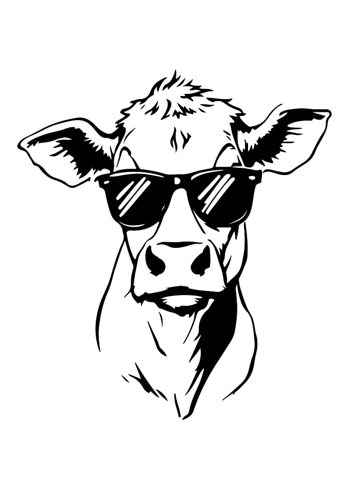 Cool Cow with Sunglasses Minimalist Line Drawing