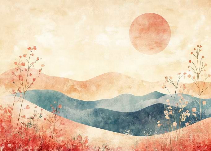 Watercolor Mountain Landscape