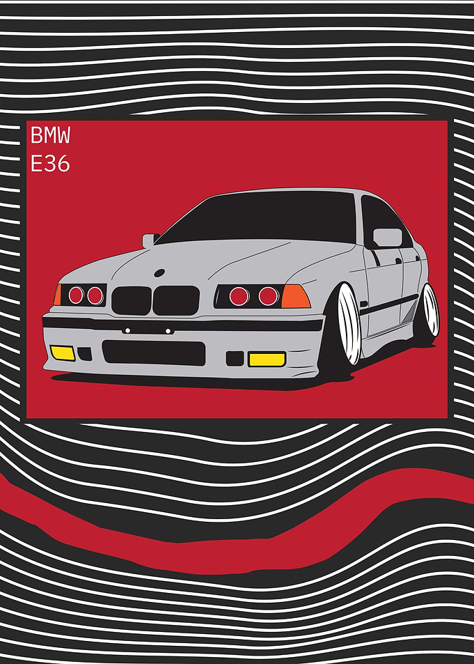 BMW E36 Car Illustration | POP ART