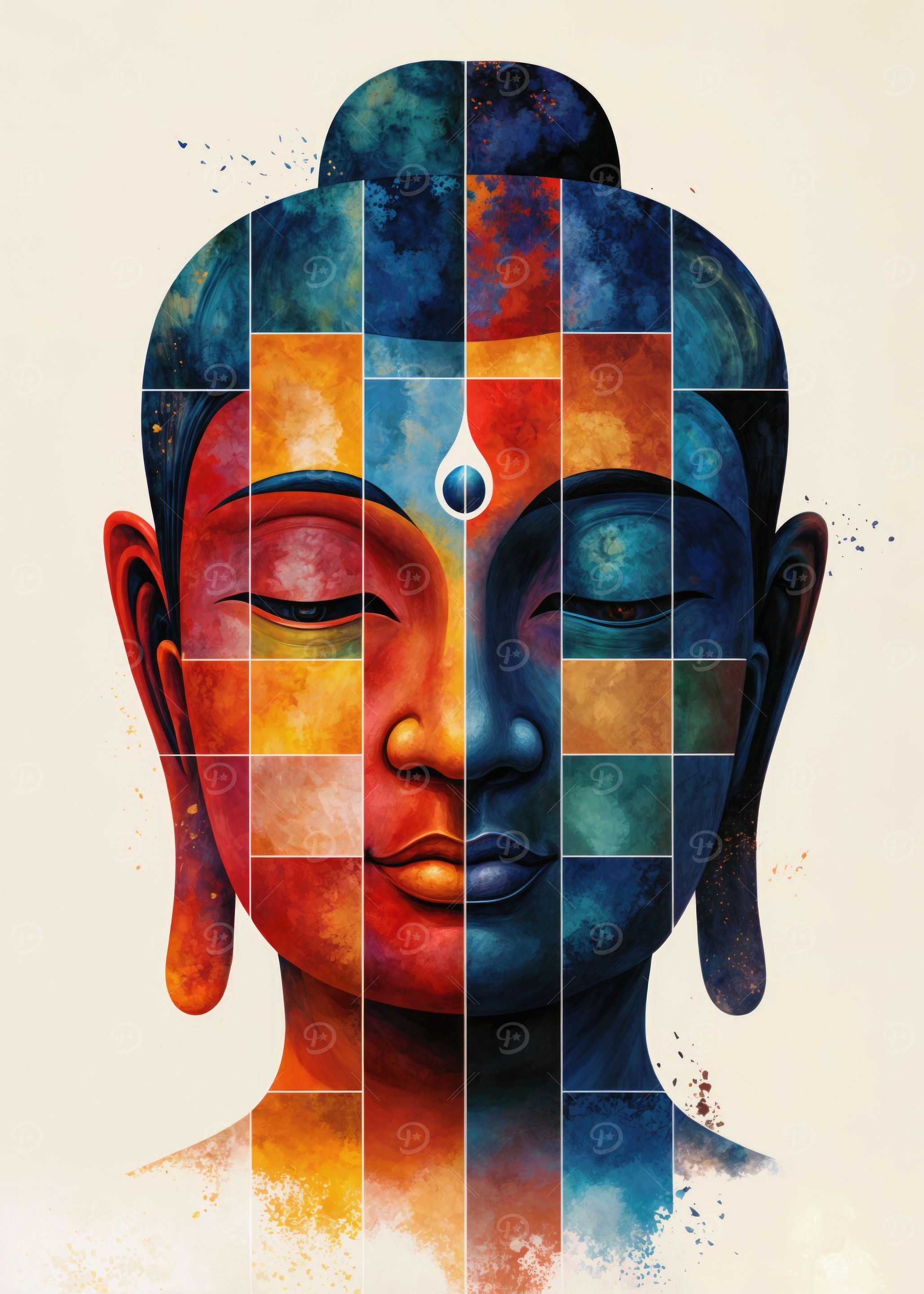 Mosaic Buddha Face Art