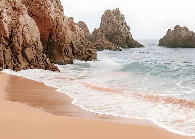 Sandy Beach with Rocky Cliffs