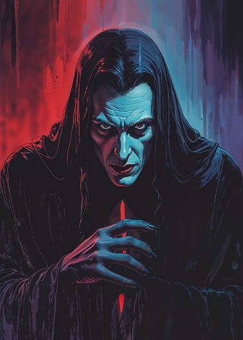 Dark Figure in Red and Blue