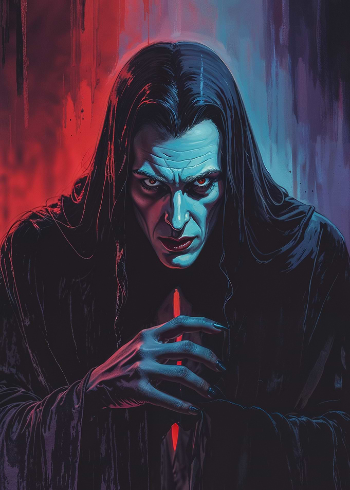 Dark Figure in Red and Blue