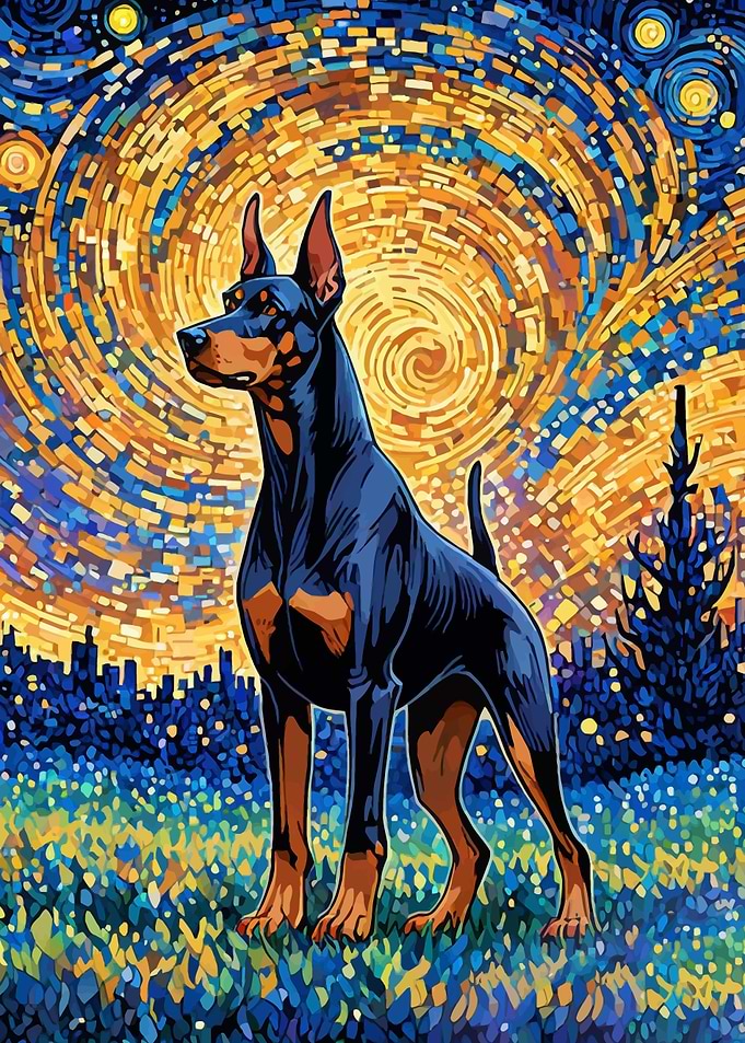 Doberman in Starry Night
