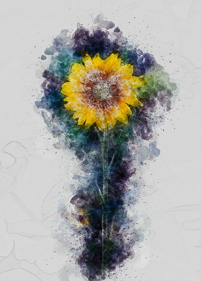 Sunflower wrapped in space watercolor painting