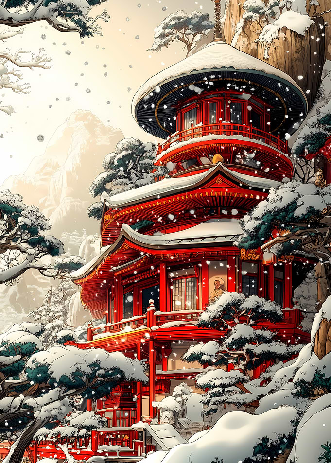 Snowy Japanese Pagoda