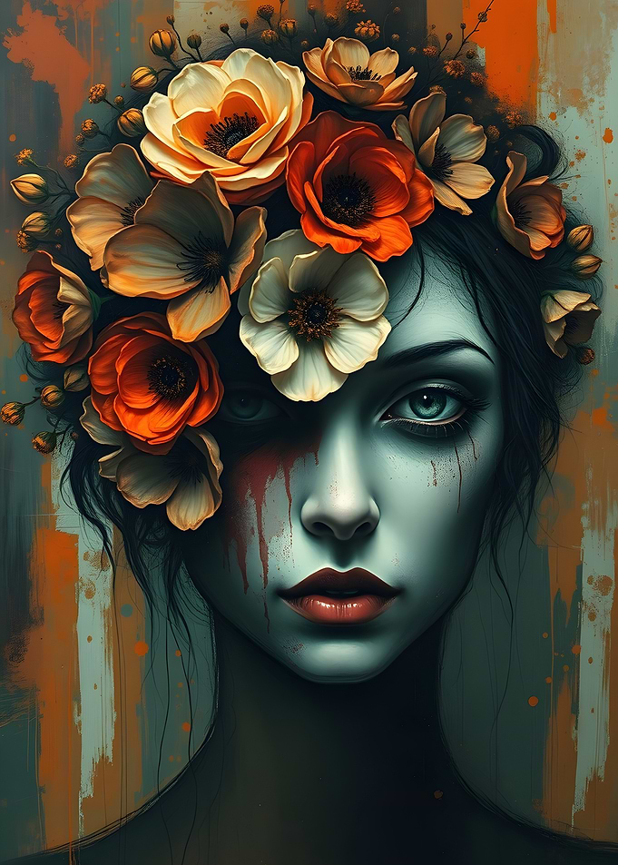 Floral Phantasm: Unsettling Beauty in Earthy Contrast