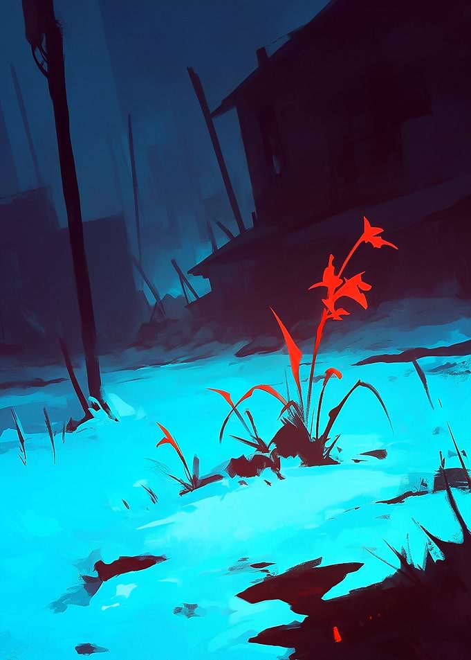Red Flower in Blue Ruins