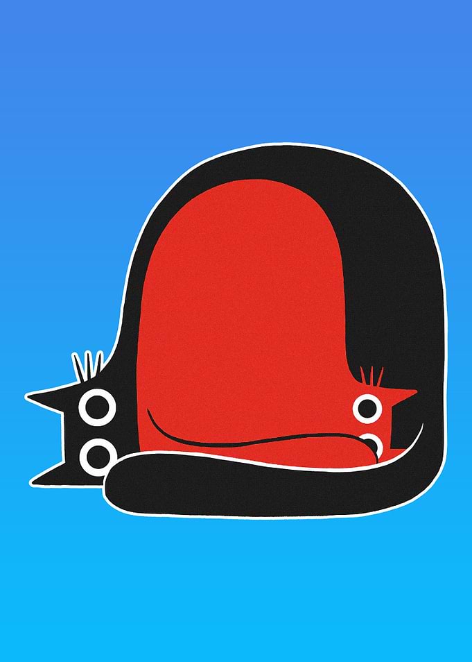 Red and Black Cat Illustration