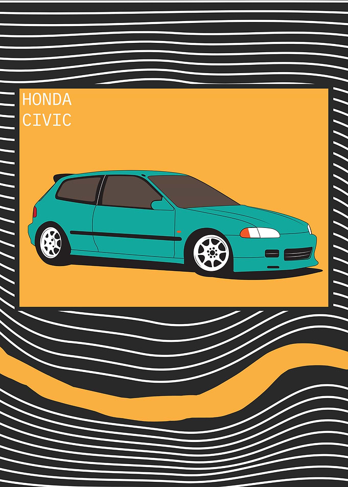 Teal Honda Civic Illustration | POP ART